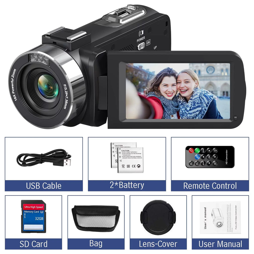 MARVUE Video Camera 4K Camera 48MP 30FPS Camcorder 18X Digital Zoom 3.0" LCD Touch Monitor Vlogging Camera for YouTube with IR Night Vision