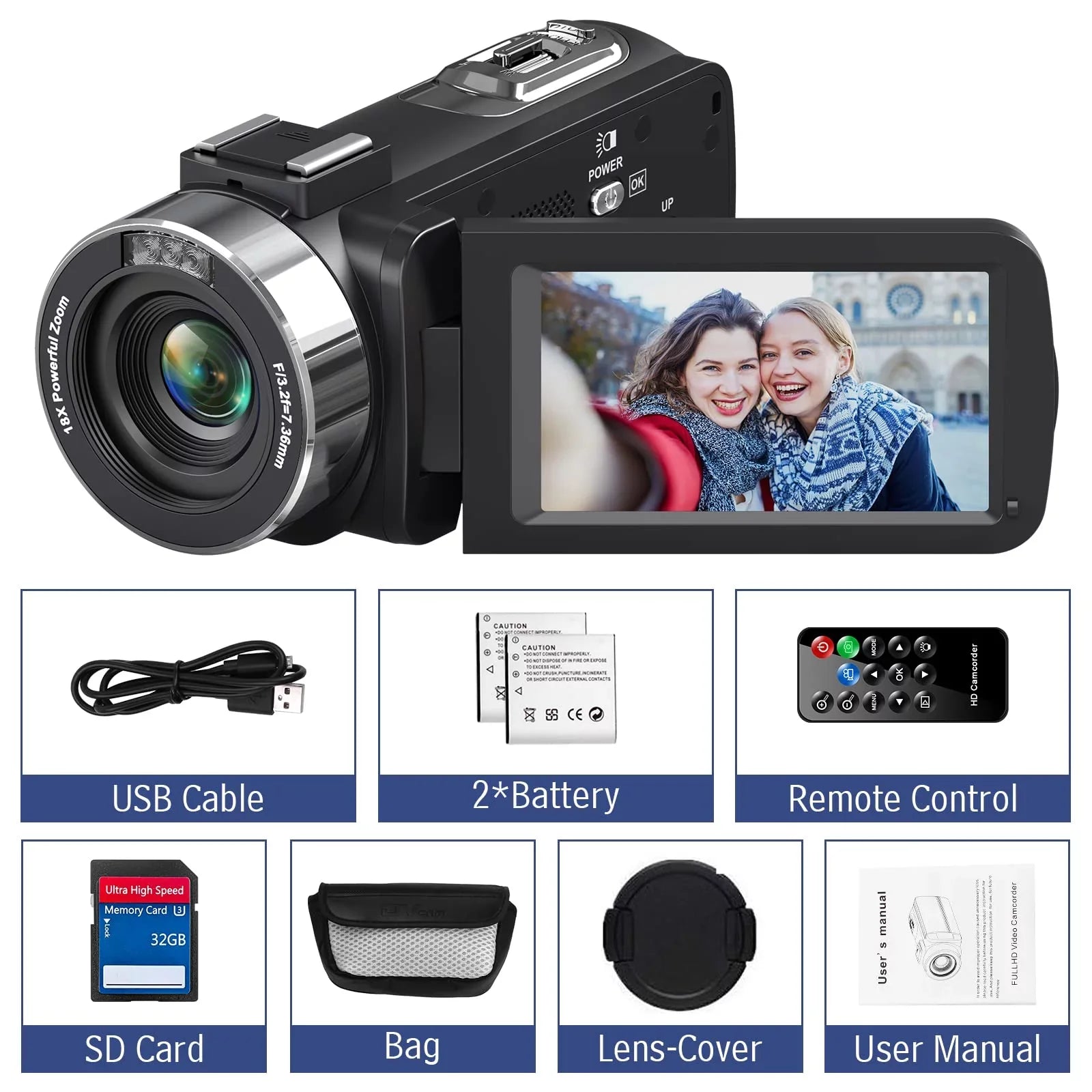 MARVUE Video Camera 4K Camera 48MP 30FPS Camcorder 18X Digital Zoom 3.0" LCD Touch Monitor Vlogging Camera for YouTube with IR Night Vision