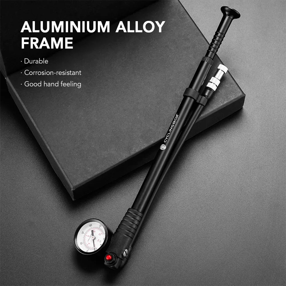 CYCLINGBOX Mountain Road Bike Pump 300PSI High Pressure with Gauge Presta Schrader Valve for Front Fork Rear Suspension Air Shocks