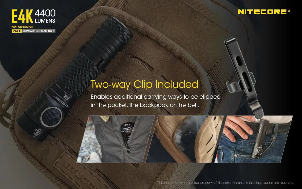 Combo: NITECORE E4K Compact EDC Flashlight - 4400 Lumens -1x NITECORE 21700 Battery Included w/Nitecore UT32 Dual Emitter Headlamp -1100 Lumens
