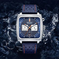 KingFurt MEGIR Liquid Blue Square Dial Quartz Watch - Luminous, Date Display - Men's Leather Watch
