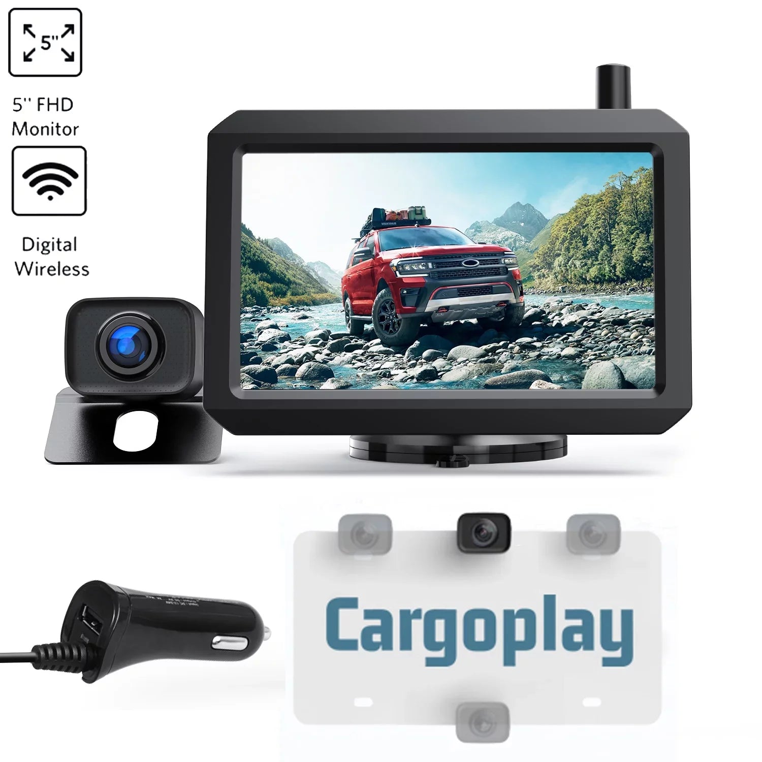 Digital Wireless Rear View Camera with 5″ HD Monitor, Wireless Backup Camera System Fluid Reverse Camera for Trucks Under 33FT