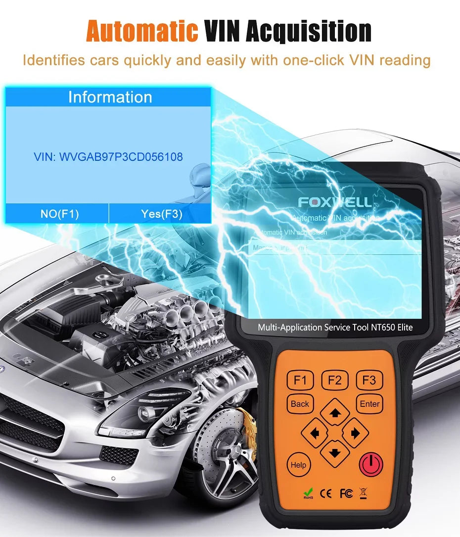 FOXWELL NT650 Elite Automotive OBD2 Scanner ABS Airbag Engine Code Reader with SAS EPB DPF EPS TPMS TPS 25 Special Functions