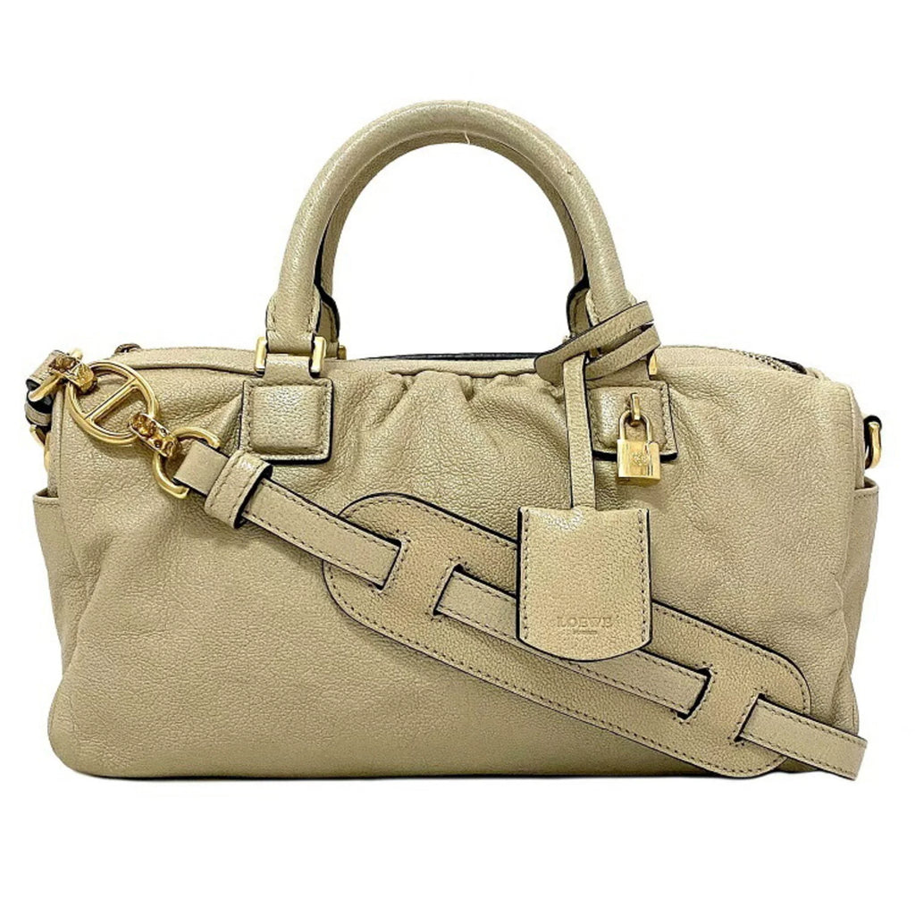 Pre-Owned Loewe 2way Gold Lame Anagram Leather LOEWE Boston Handbag Champagne Women's (Good)