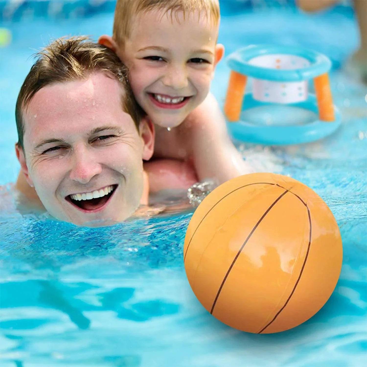Marigold Inflatable Basketball & Volleyball Net with 2 Ball, Basketball Hoops Swimming Pool Game for Kids, Volleyball Court Adults, Outdoor Family Fun | Light Blue