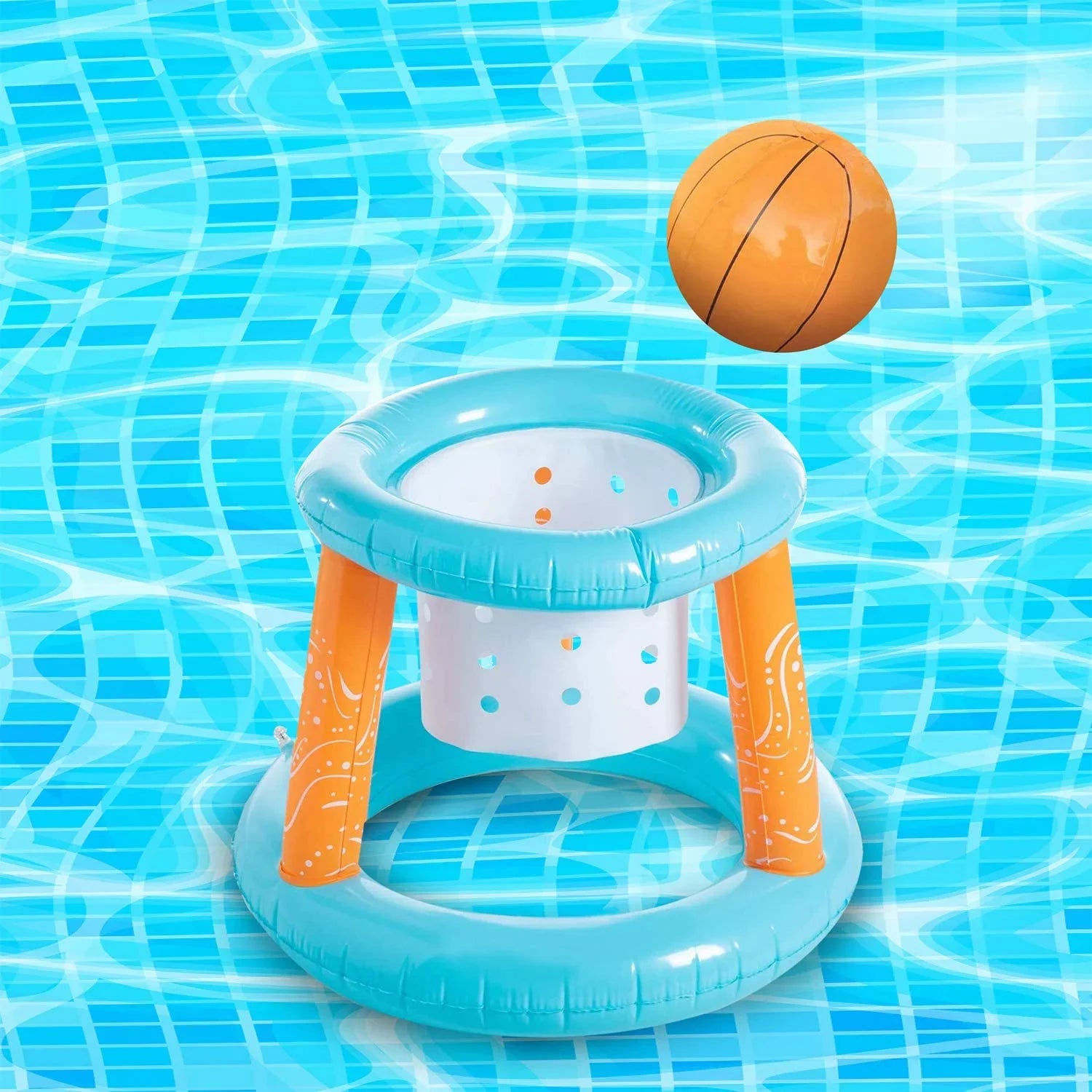 Marigold Inflatable Basketball & Volleyball Net with 2 Ball, Basketball Hoops Swimming Pool Game for Kids, Volleyball Court Adults, Outdoor Family Fun | Light Blue