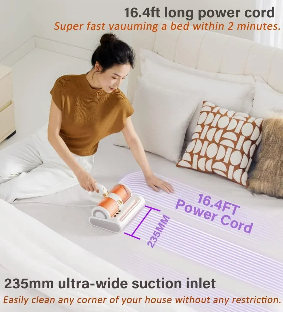 Handheld Allergen Vacuum Cleaner with Dual Motors Ultrasonic UV Bed Vacuum for Allergies and Pet, eliminates Allergens/Mite,14kpa | Strong Beating | True HEPA removes Hair,Crumbs,Dust, VC0011