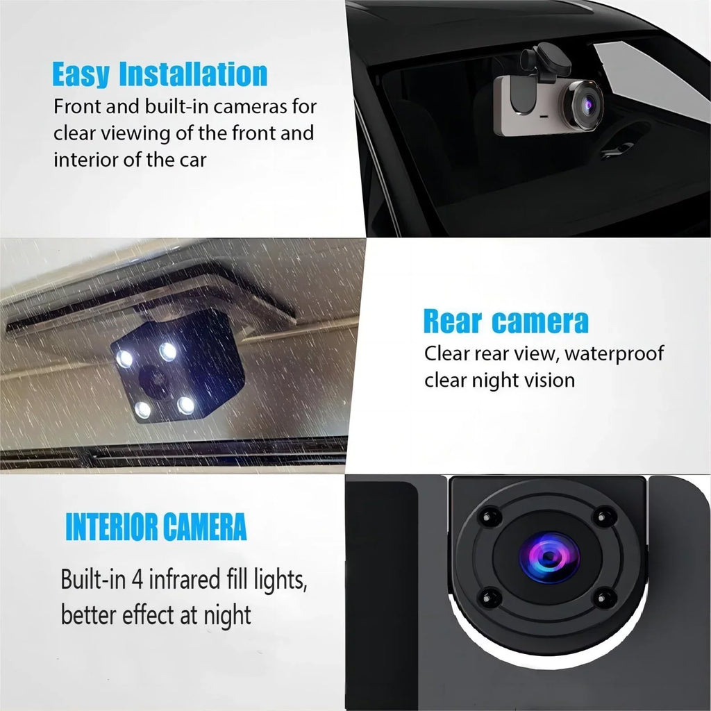 Dash Cam for Car, 1080P 3 Channel Front & Rear Inside Dash Camera, Super Night Vision, Parking Monitor, Loop Recording, with 32GB SD Card