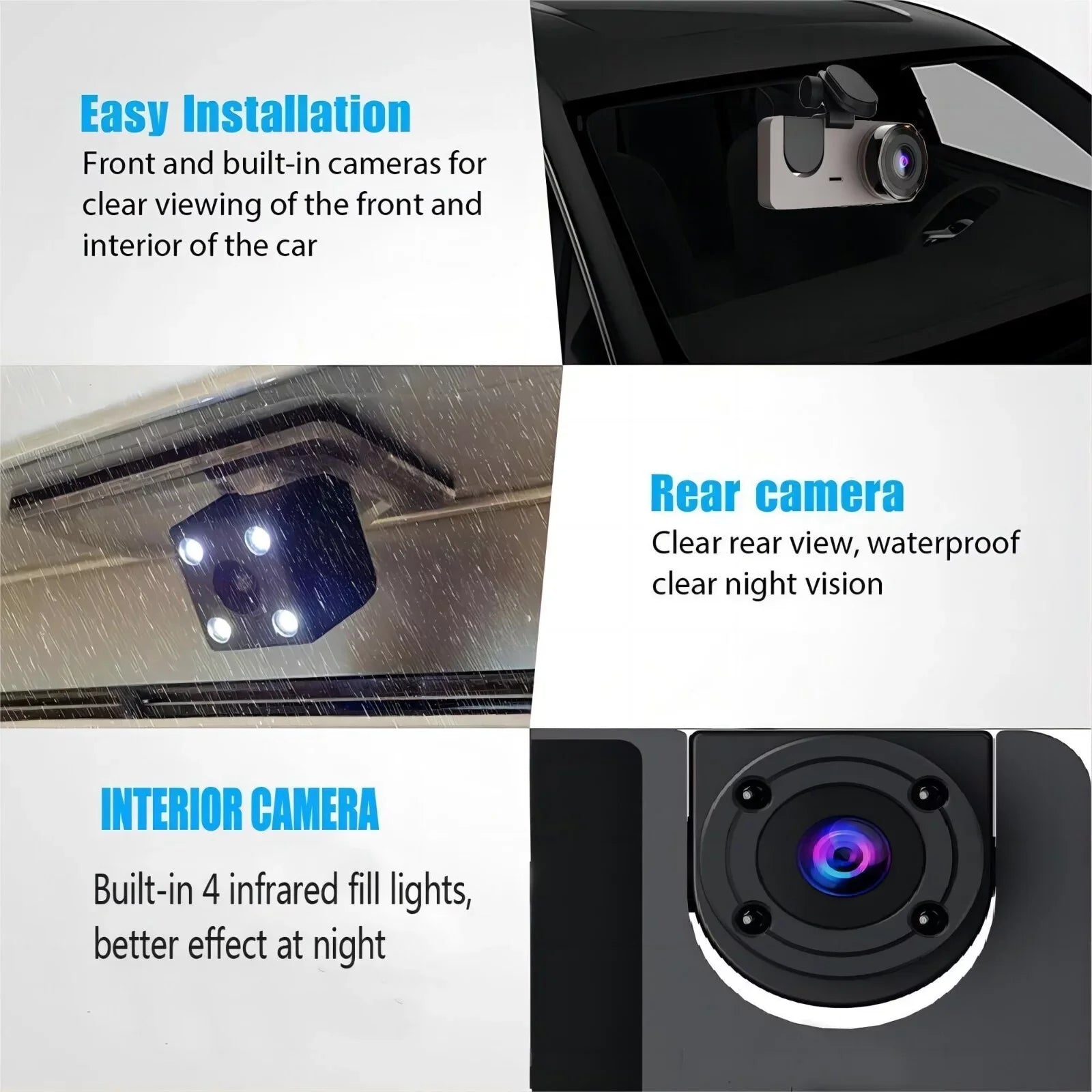 Dash Cam for Car, 1080P 3 Channel Front & Rear Inside Dash Camera, Super Night Vision, Parking Monitor, Loop Recording, with 32GB SD Card