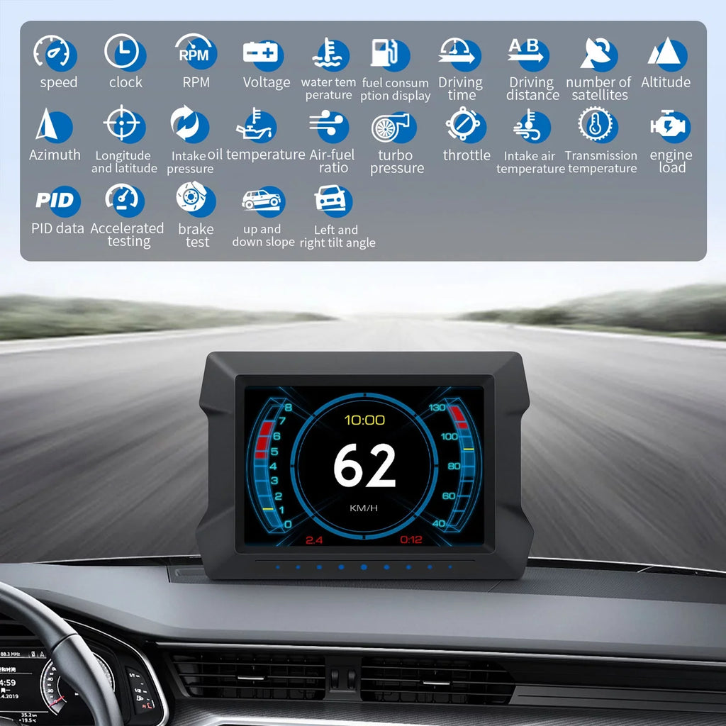 Arealer Multi-Functions Trip Computer P22 Universal Car HUD Car Gauge, OBDⅡ Diagnostic and Slope Meter Digital Speedometer Driving Computer Overspeed for All Vehicles