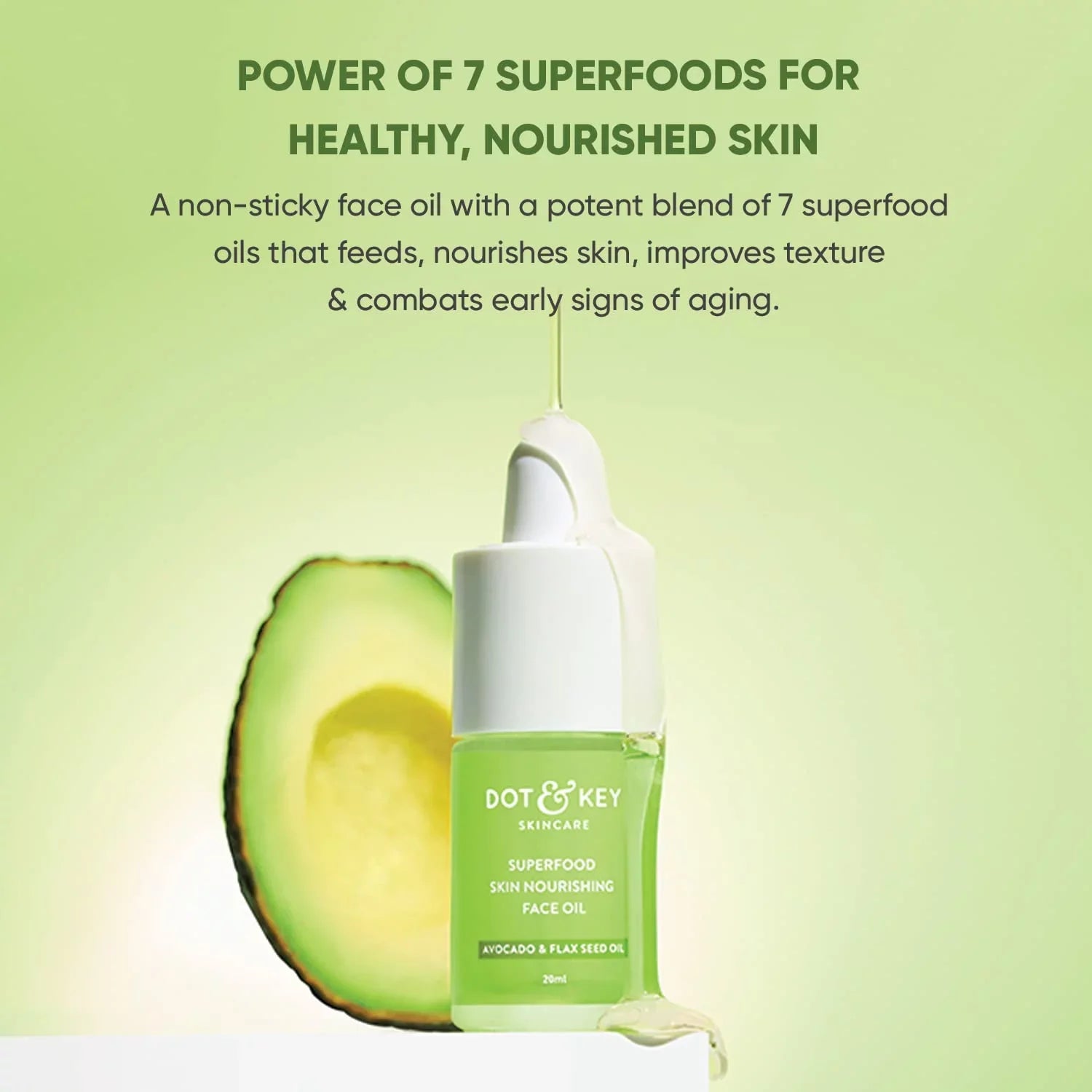Dot & Key Superfood Skin Nourishing Face Oil | Avocado Oil, Jojoba Oil, Flaxseed Oil, Sunflower Oil, Moringa Seed Oil, Macadamia Seed Oil, Apricot Oil | Vegan Face Oil For Very Dry