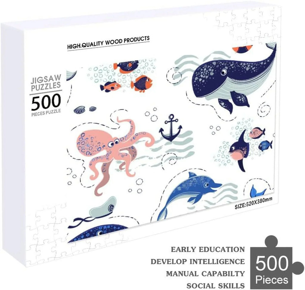 Wellsay 1000 Piece Jigsaw Puzzle for Kids Adults - Cute Sea Animals on The Waves Puzzle Game