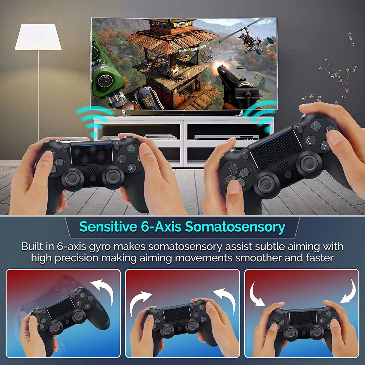 PRO Wireless GamePad Compatible with Google Nuc Controller Plus 1;000 Battery/Built-In Speaker/Gyro/Remote BlueTooth Slim (Black)