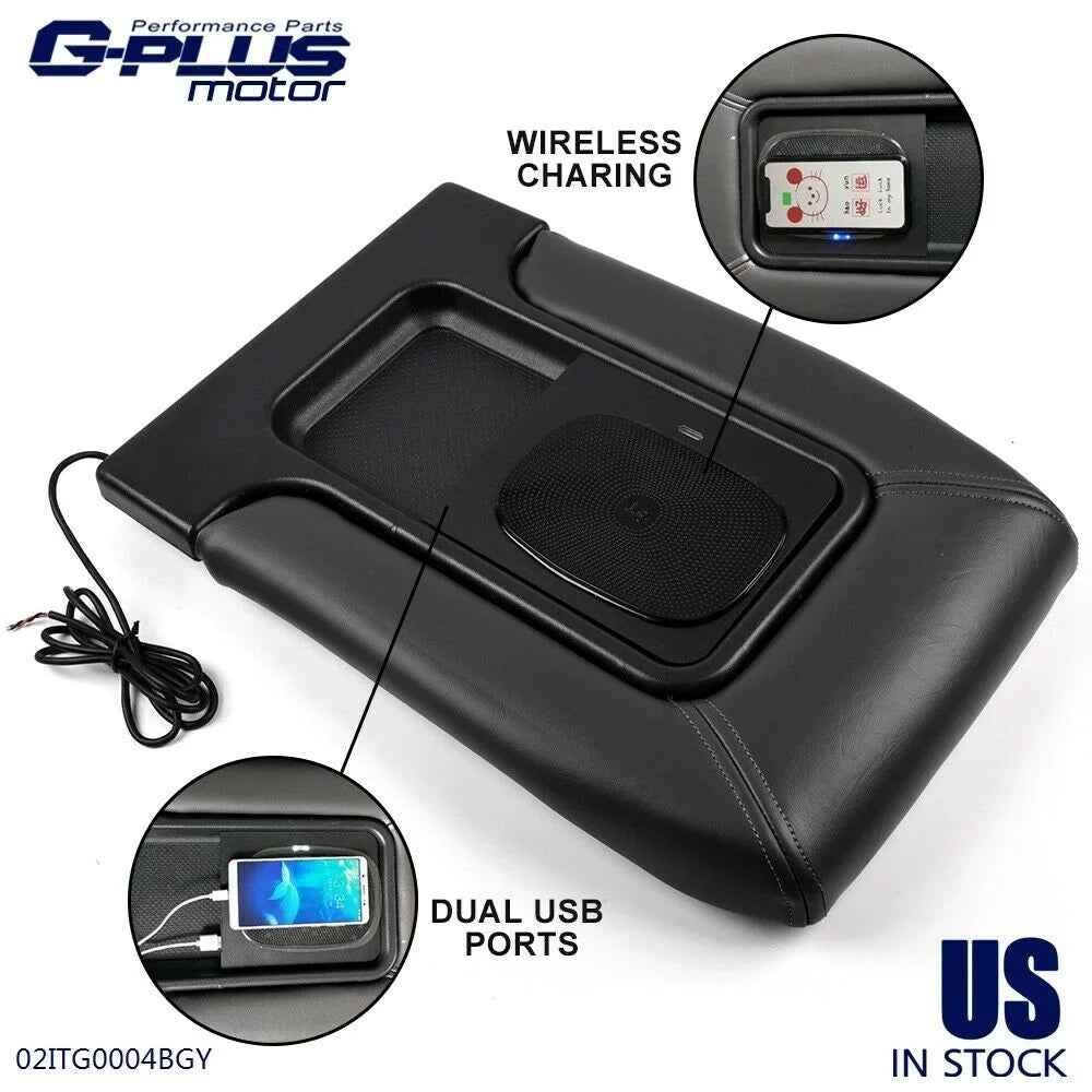 G-Plus Center Console Lid Fit for 1999-2007 Chevy Silverado Suburban Tahoe GMC Sierra Yukon Gray