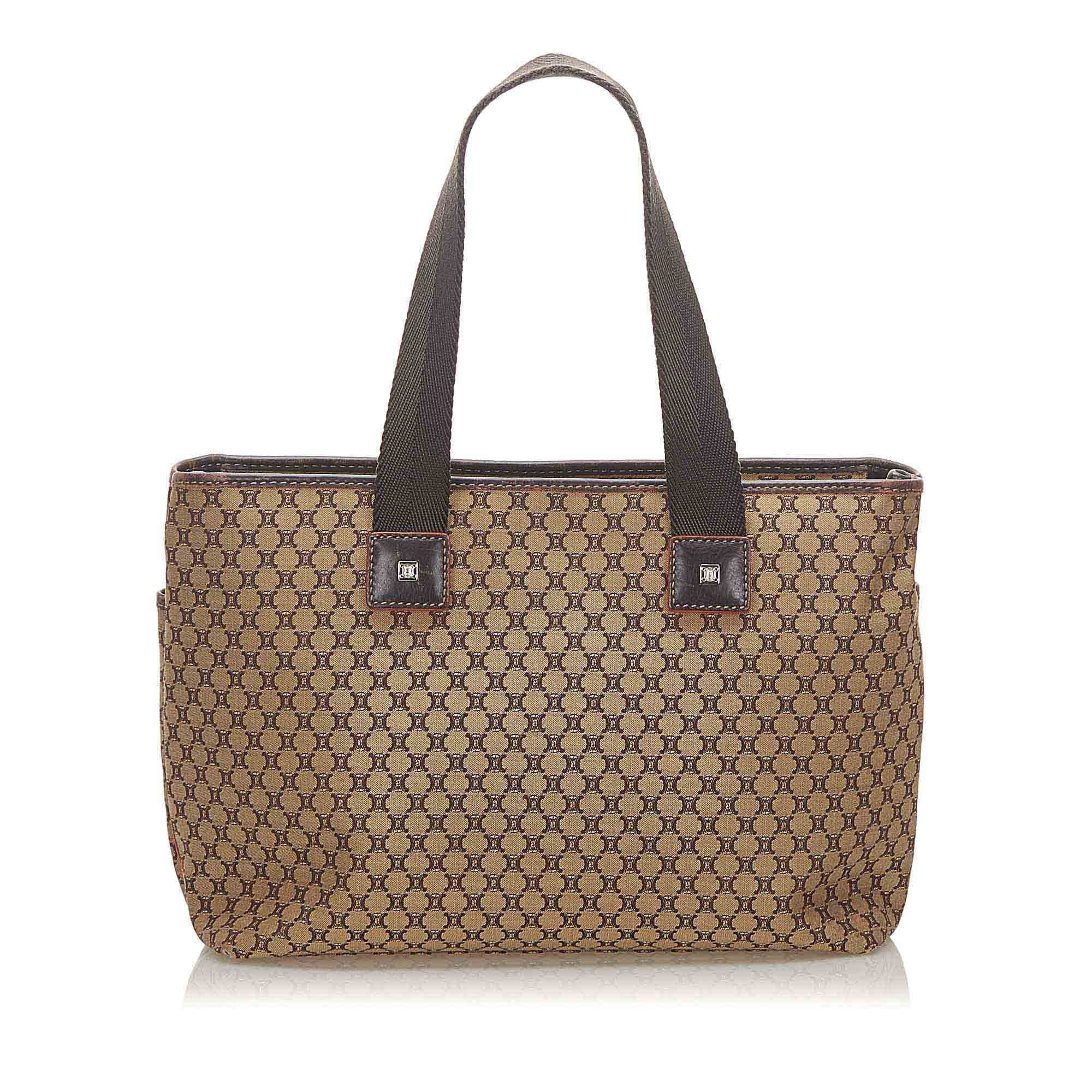 Pre-Owned Authenticated Celine Macadam Handbag Canvas Fabric Brown Top HandleBag Women (Good)