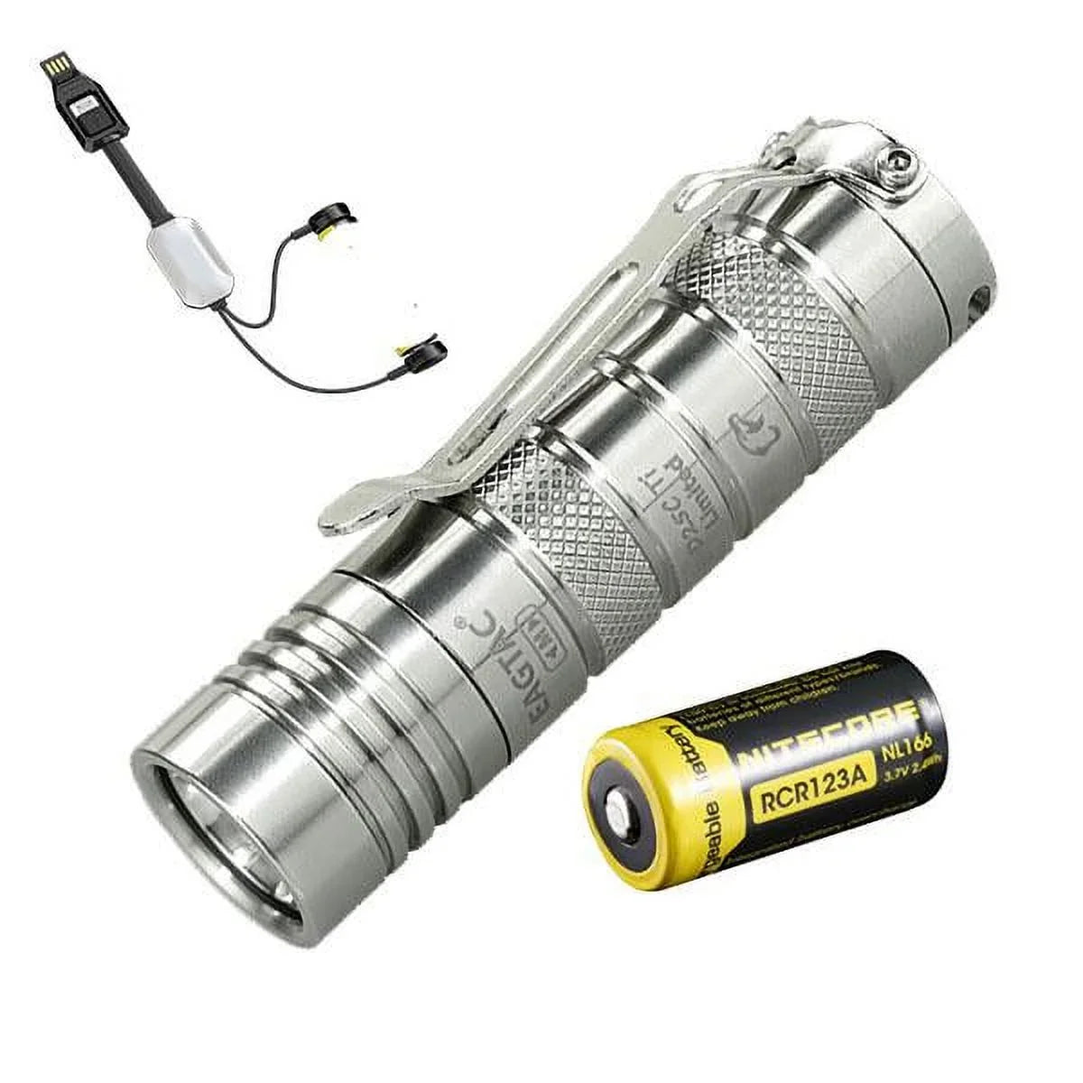 EAGTAC D25C Clicky XP-L Ti Flashlight -520 Lumens with RCR123A Rechargeable Battery and USB Portable Charger