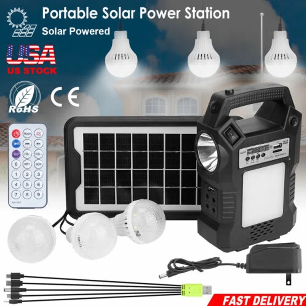 MDHAND Portable Solar Powered Station, Rechargeable Solar Generator, Dual Way To Charge, Solar Panel Power Bank with 3 LED Bulbs Flashlight for Hiking Camping Emergency