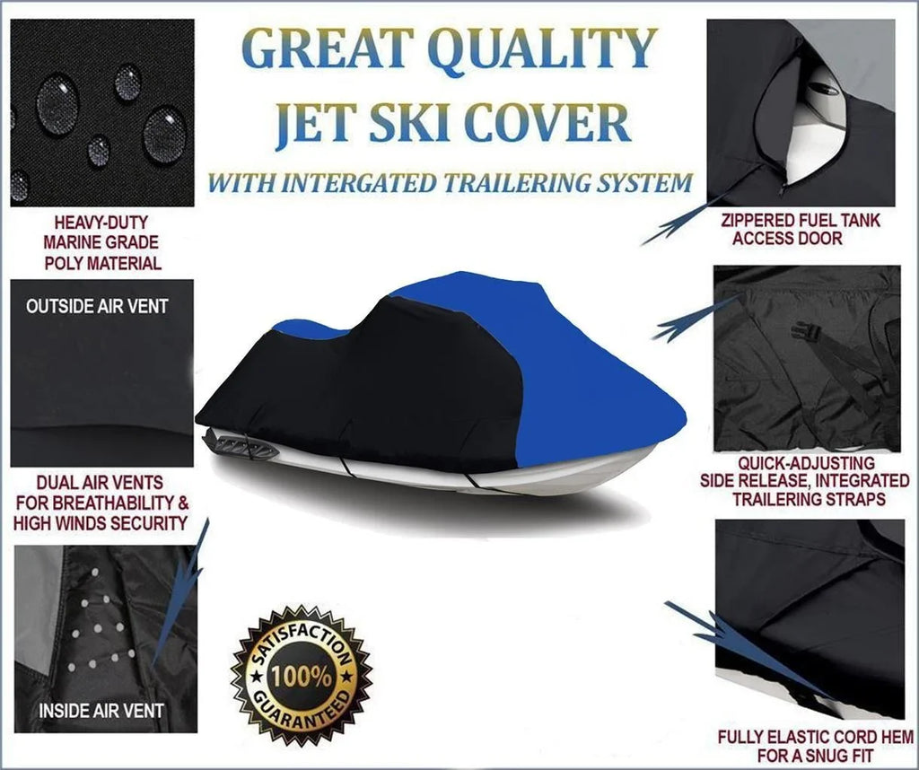 BLACK / BLUE HEAVY-DUTY, TOP OF THE LINE Cover Compatible for Bombardier Sea Doo Sea-Doo GTi LE RFI 2003 2004 2005 Jet Ski Cover