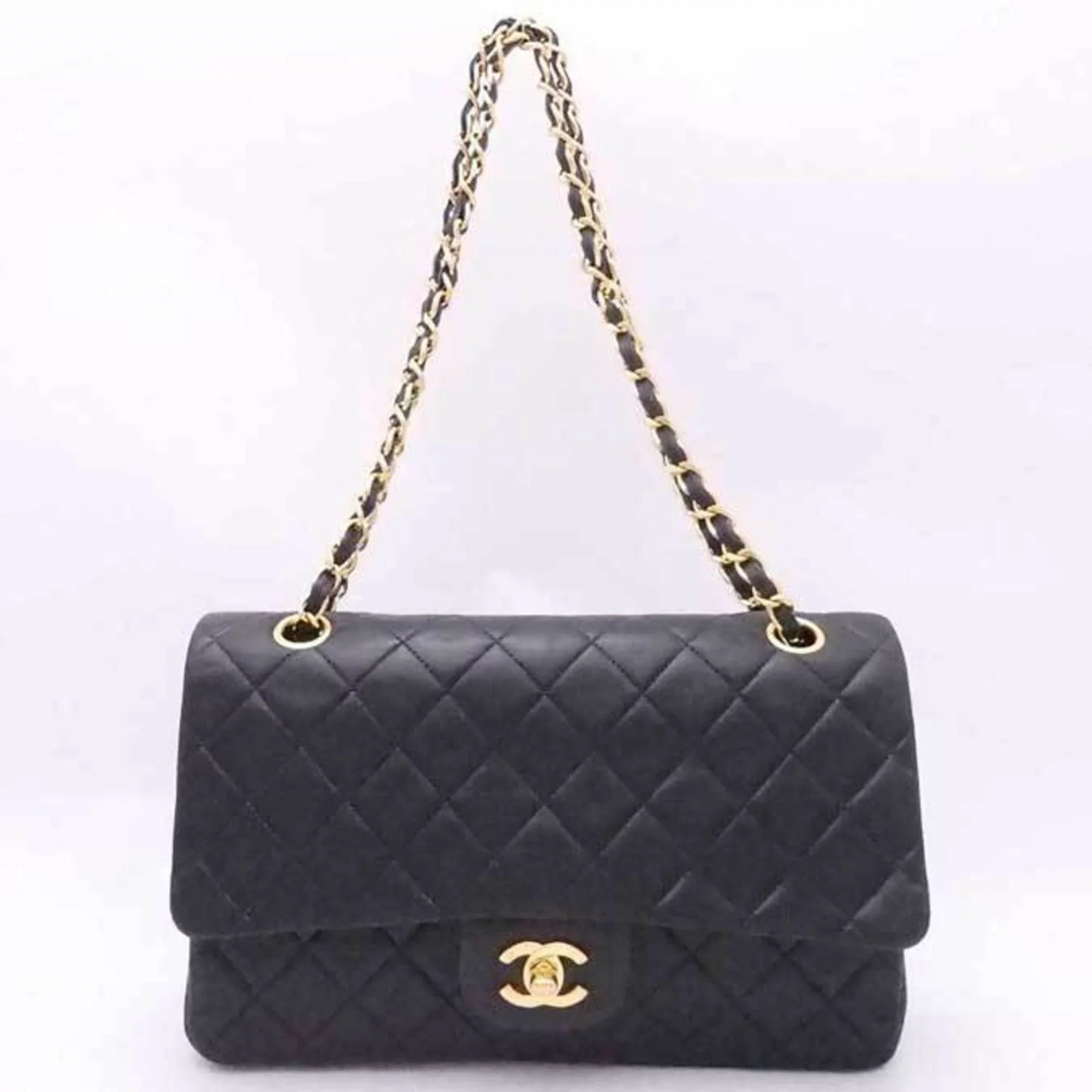 Pre-Owned Chanel CHANEL shoulder bag matelasse double flap leather black gold ladies (Good)