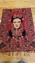 Mexican Pashmina Shawl Scarf Wrap Artist Frida Kahlo Red Pink Gold Reversible