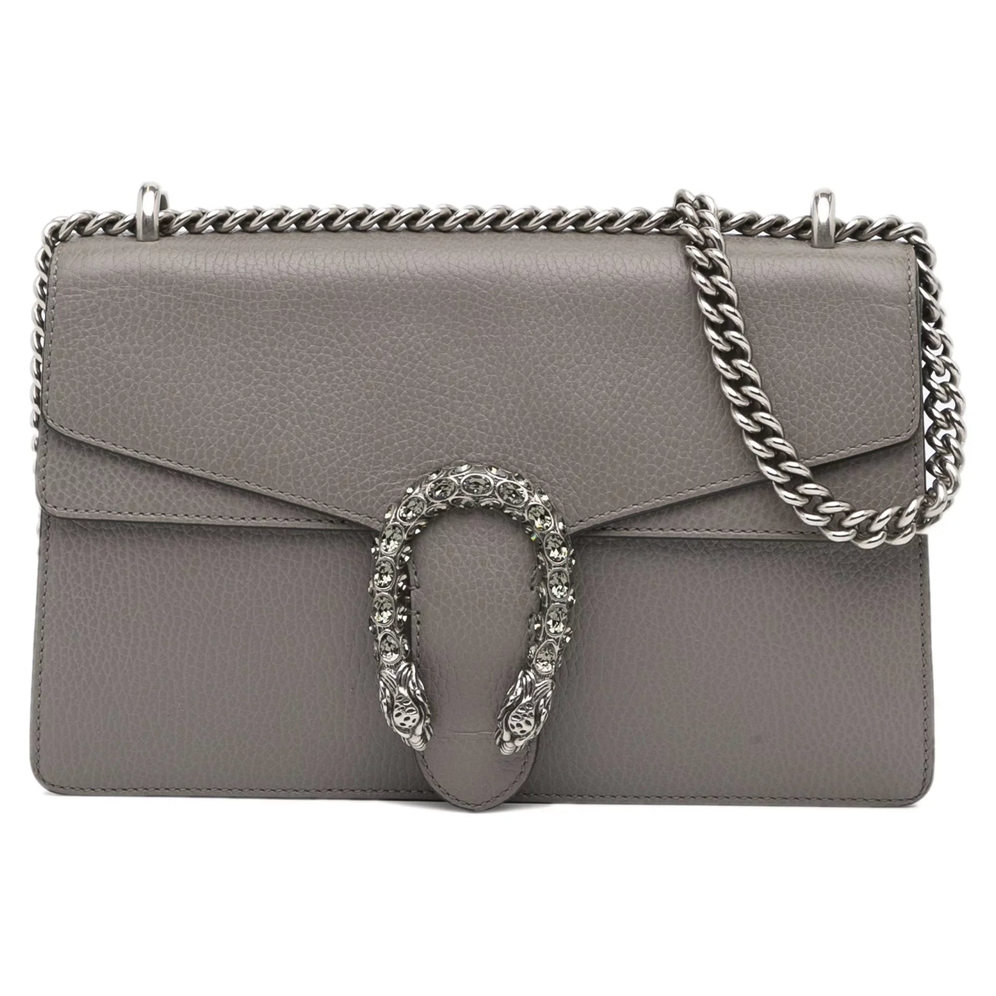 Pre-Owned Authenticated Gucci Small Dionysus Shoulder Bag Calf Leather Gray Unisex (Good)