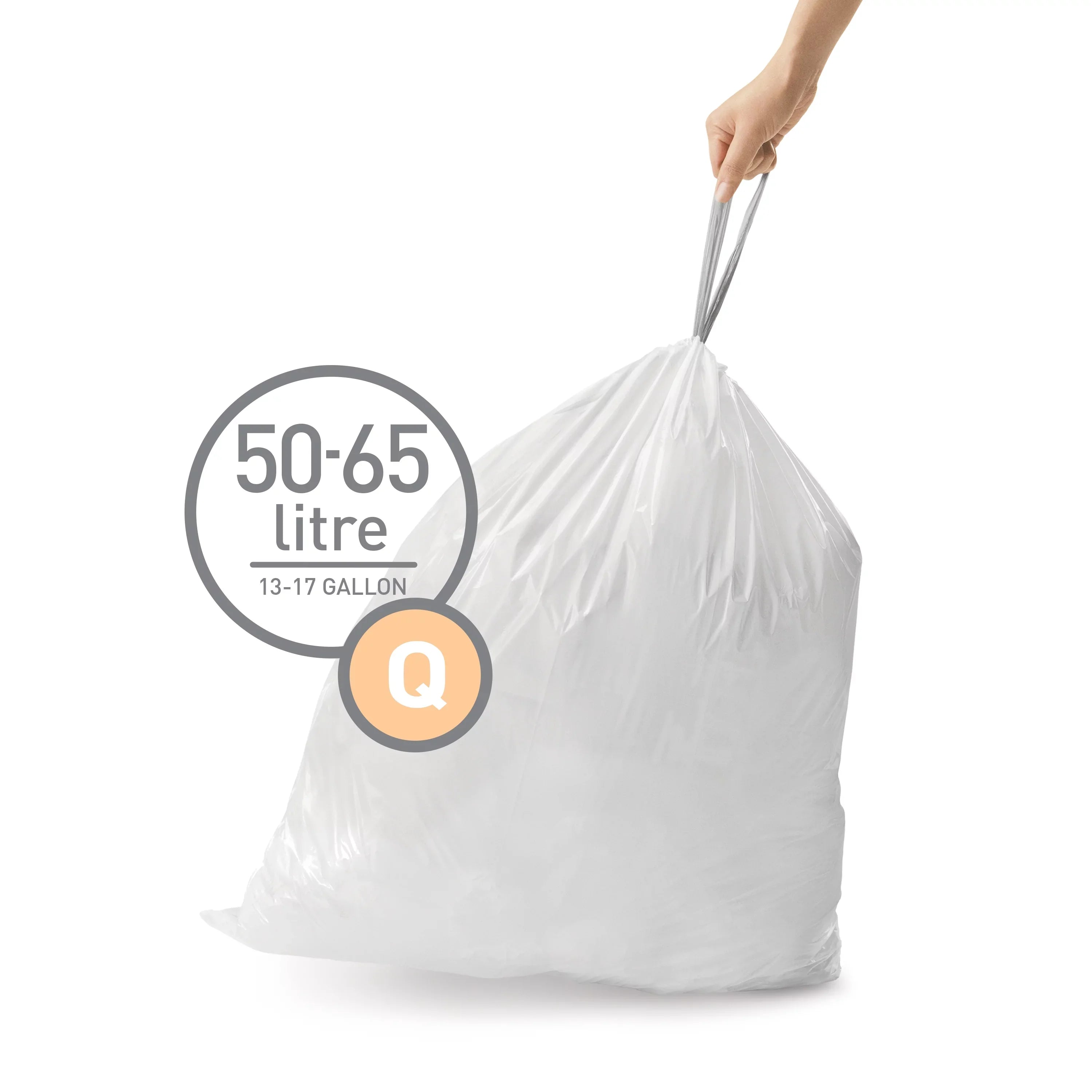simplehuman Code Q Custom Fit Drawstring Trash Bags, 240 Roll Pack, 50-65 Liter / 13-17 Gallon, White