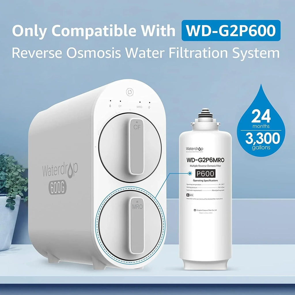 Liquid WD-G2P600-RO Filter, Replacement for WD-G2P600-W Reverse Osmosis System, 2-year Lifetime, Reduce PFAS