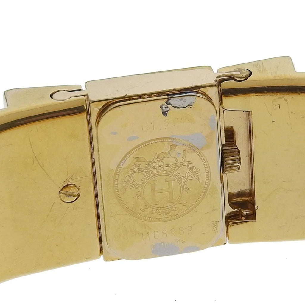 Pre-Owned HERMES Location Watch Cloisonné LO1.201 Gold Plated Swiss Made Green Quartz Analog Display Dial Ladies (Fair)