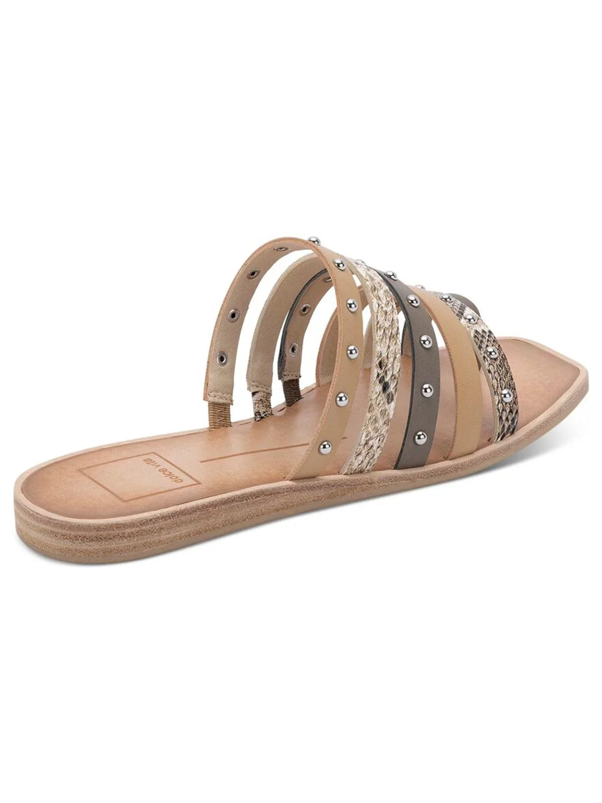 DOLCE VITA Womens Beige Snake Toe-Loop Strappy Studded Kaylee Square Toe Wedge Slip On Slide Sandals Shoes 6.5 M