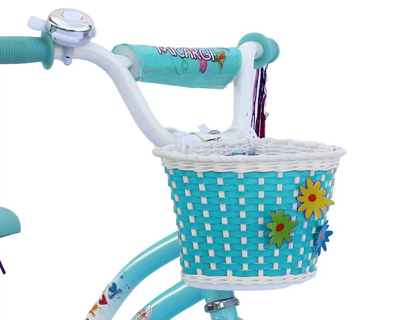USToyOutlet 16" Cruiser Steel Frame Bicycle Coaster Brake One Piece Crank, White Full cover Chain Guard, Baby Blue Basket, Fenders & Rims, White Tire Kid's Bike - White/Baby Blue