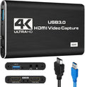 Capture Card, 4K Audio Video Capture Card, USB 3.0 Capture Adapter 1080P 60FPS Video Recorder Device for Game Recording, Works for , Streaming Live,Support X-Box/OBS/Camera/PC