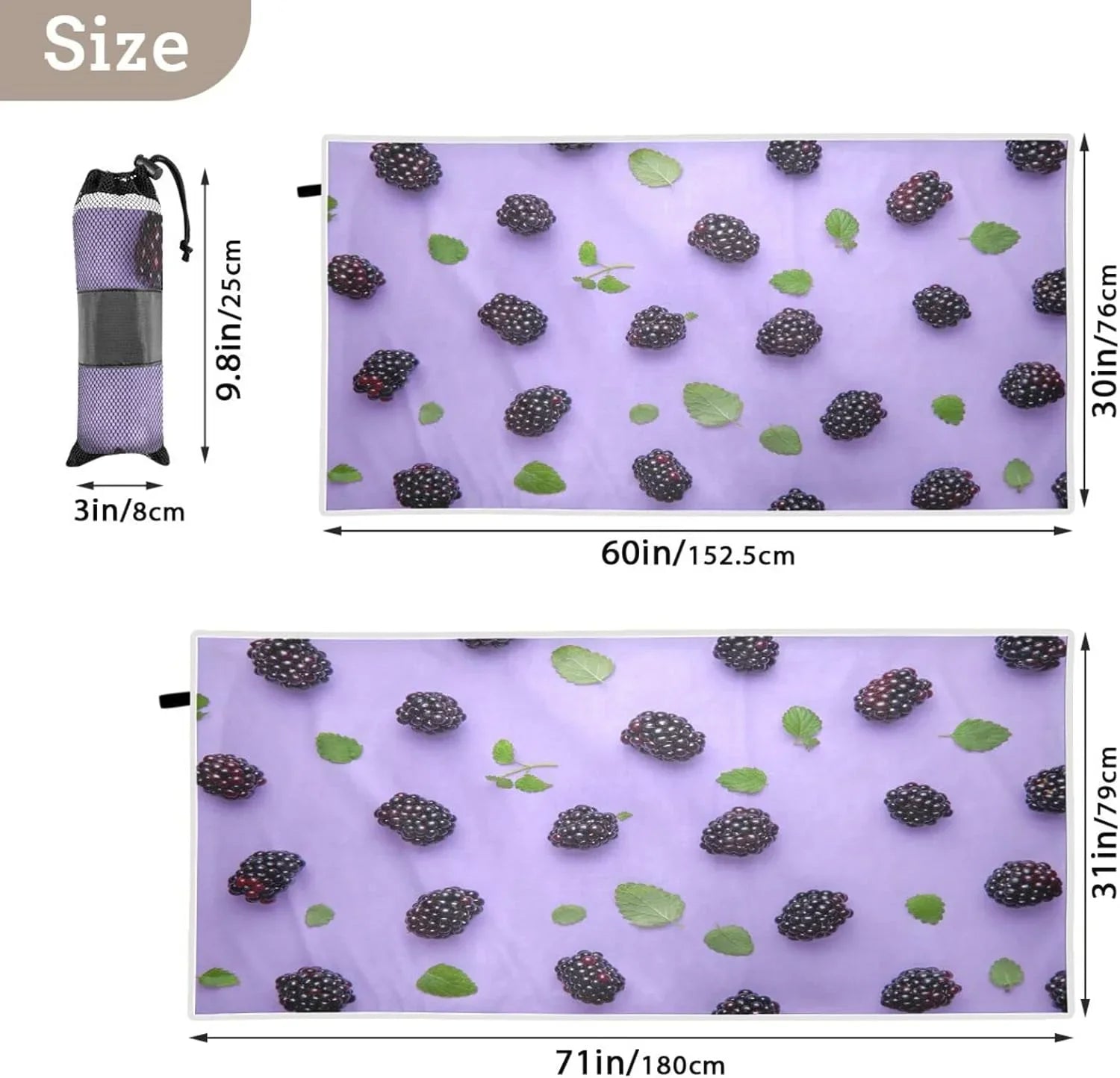 Bestwell BlackBerry Beach Towel - Lightweight Compact Oversized Travel Towels - Super Absorbent Quick Dry Towel for Swimming Camping Holiday（416）