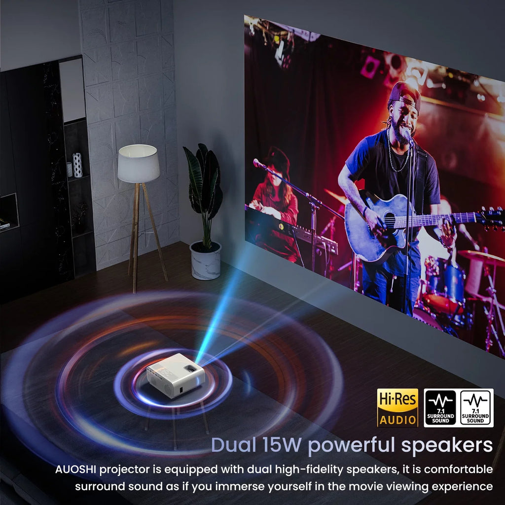 AUOSHI Projector with Wifi and Bluetooth, 4K Support 1080P Mini Projector , Video Projector For Home Theater , 12000LM Portable Outdoor Movie Projector 5G/2.4G