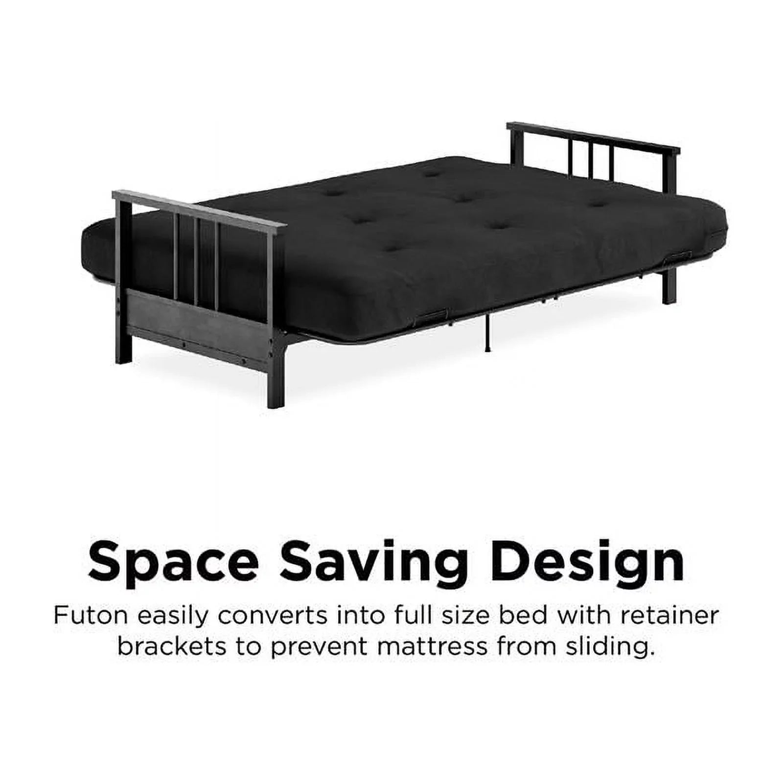 DHP Tallie Full Metal Arm Futon with 6" Thermobonded Black Microfiber Mattress