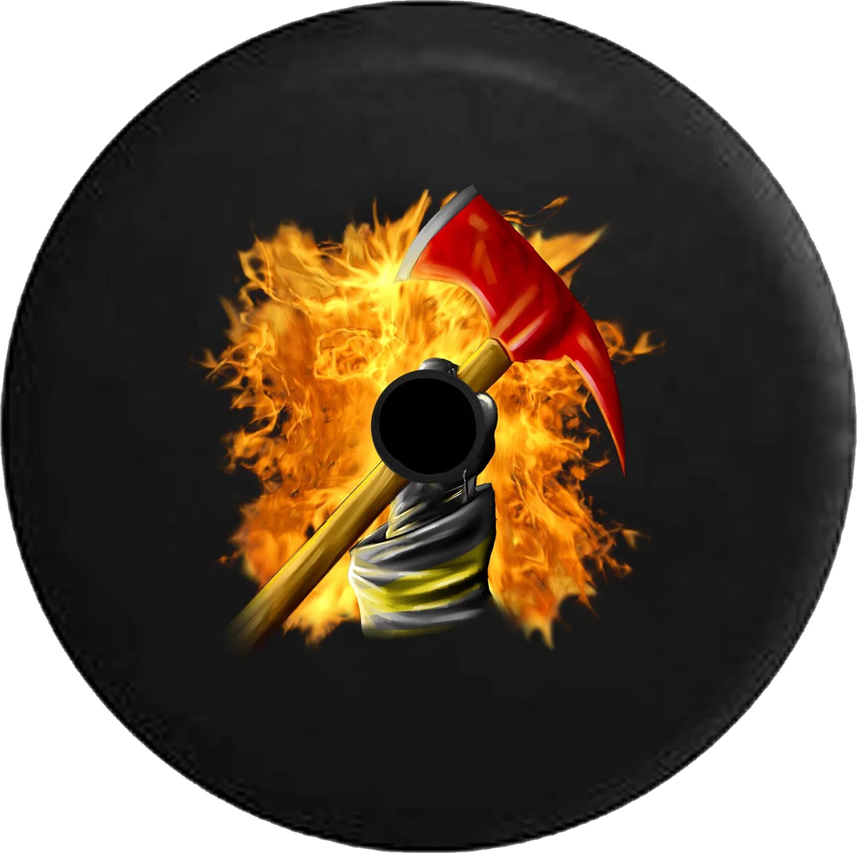 2018 2019 Wrangler JL Backup Camera Fireball Flames Firefighter Holding Axe Spare Tire Cover for Jeep RV 32 Inch