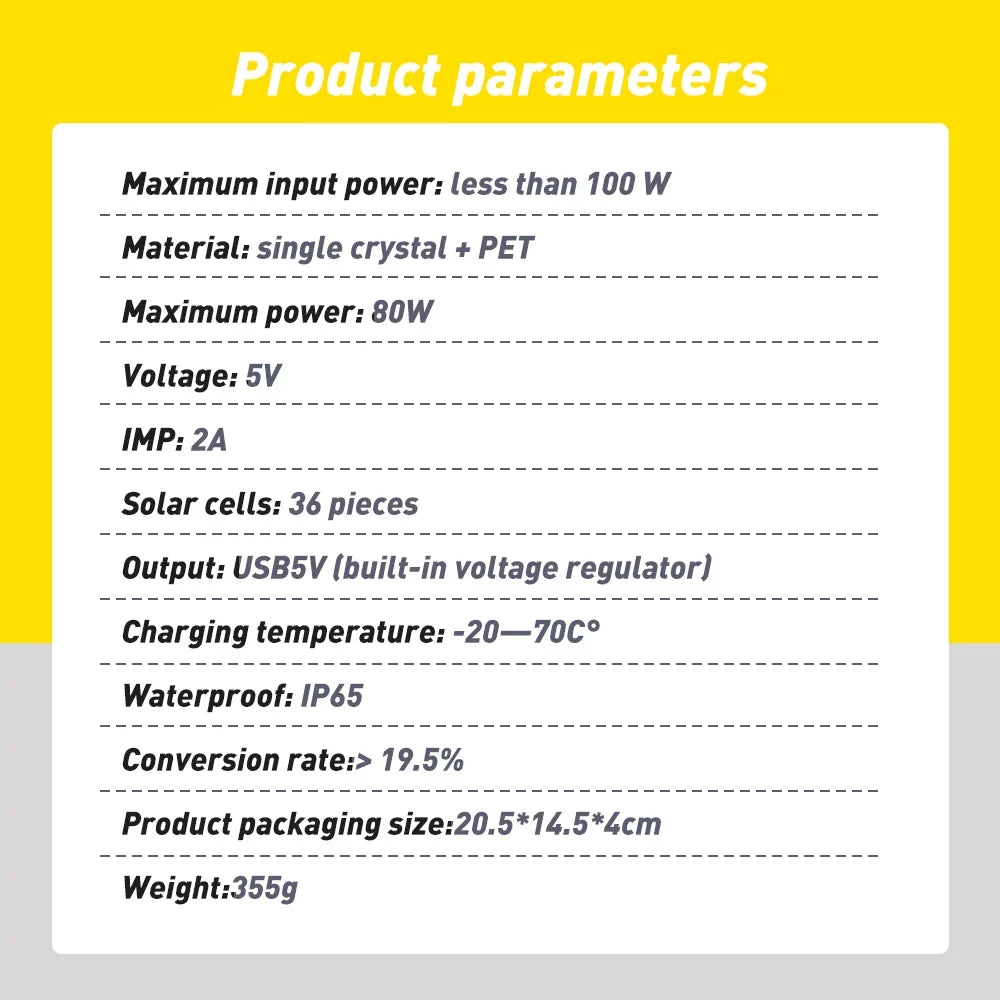 DFITO 80W Outdoor Foldable USB Solar Panel Power Bank for Camping Hiking