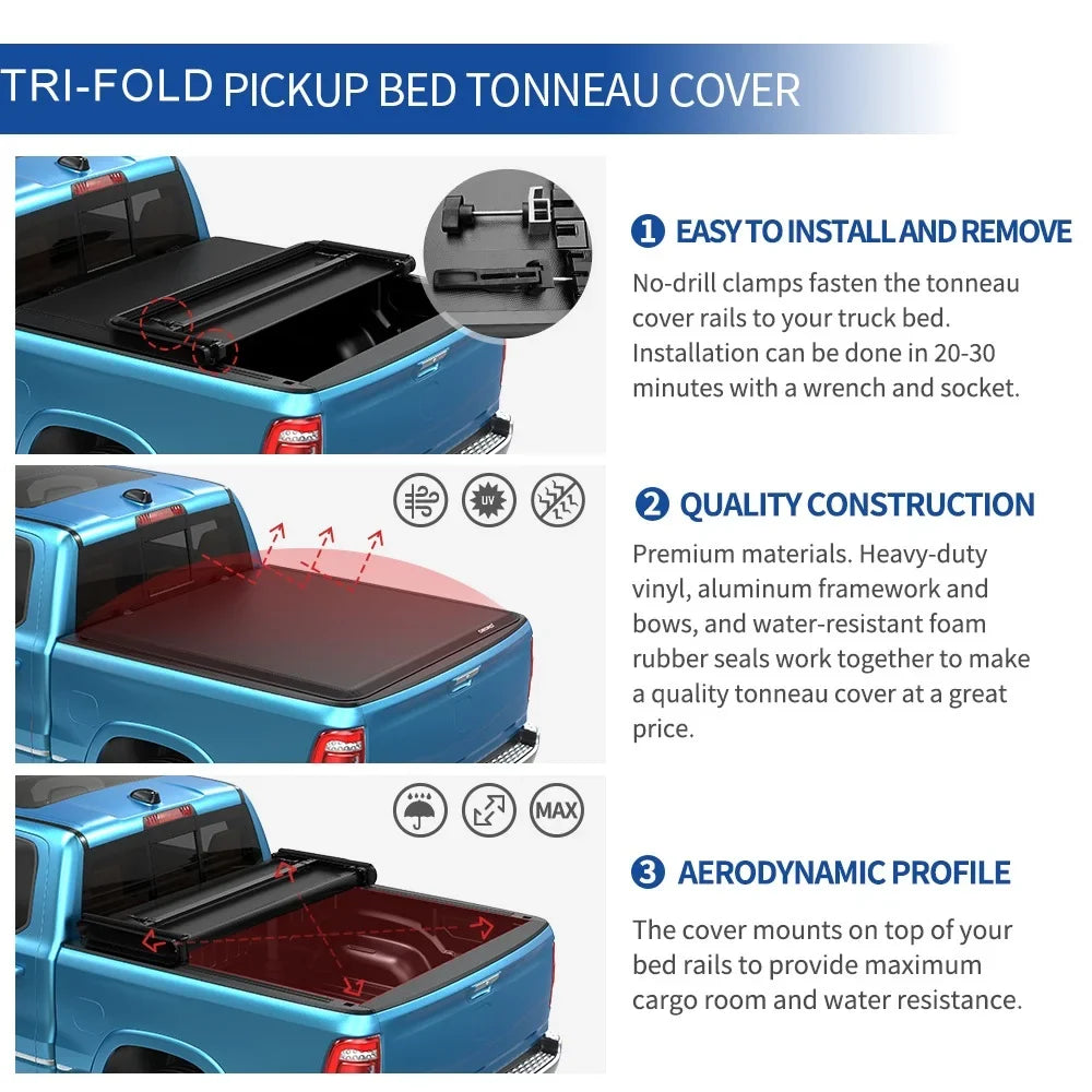 Ledkingdomus 5 ft Soft Tri-Fold Truck Bed Tonneau Cover for 2015-2023 Chevy Colorado/GMC Canyon