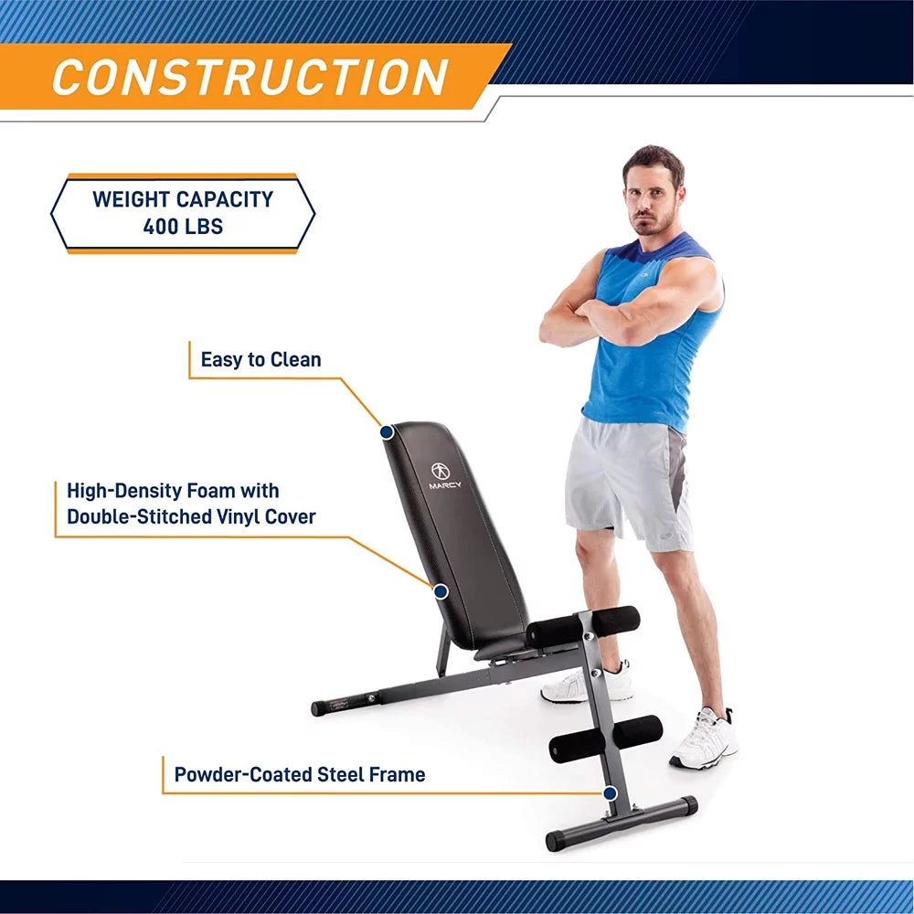 Marcy SB-261W Utility Bench for Upright, Incline, Decline, and Flat Exercise Bundle with Deco Essentials 27 Ounce Fluid Bottle and Workout Cooling Sport Towel