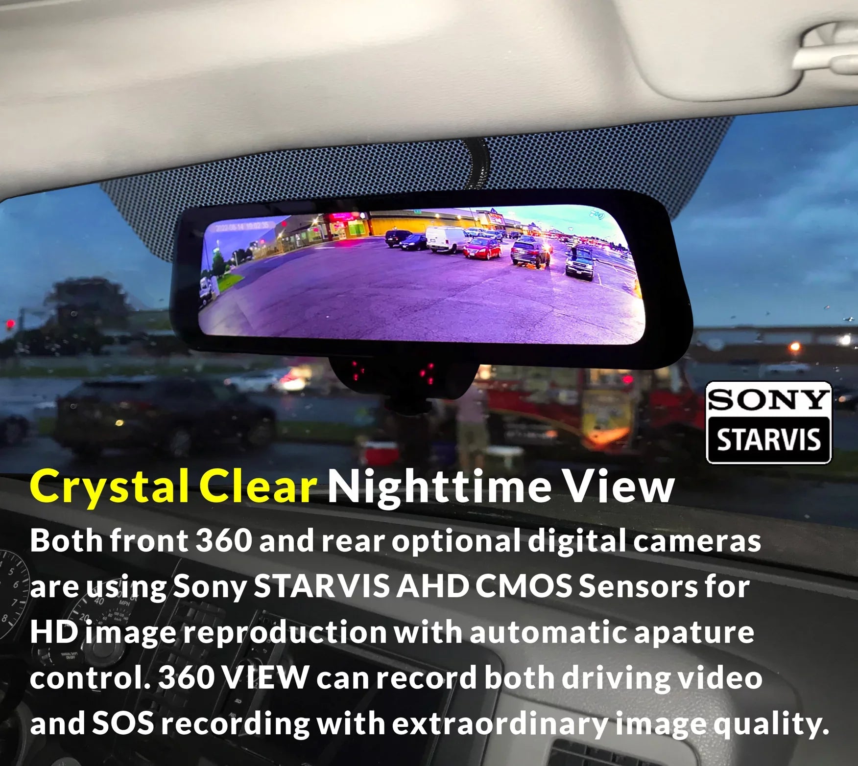 RYDEEN 360 View Surround View 4K Dash Camera 10-inch Monitor Frameless Rearview Mirror with TFT Monitor w/ Auto Brightness Day/Night, DIY Install, Backup Video-in