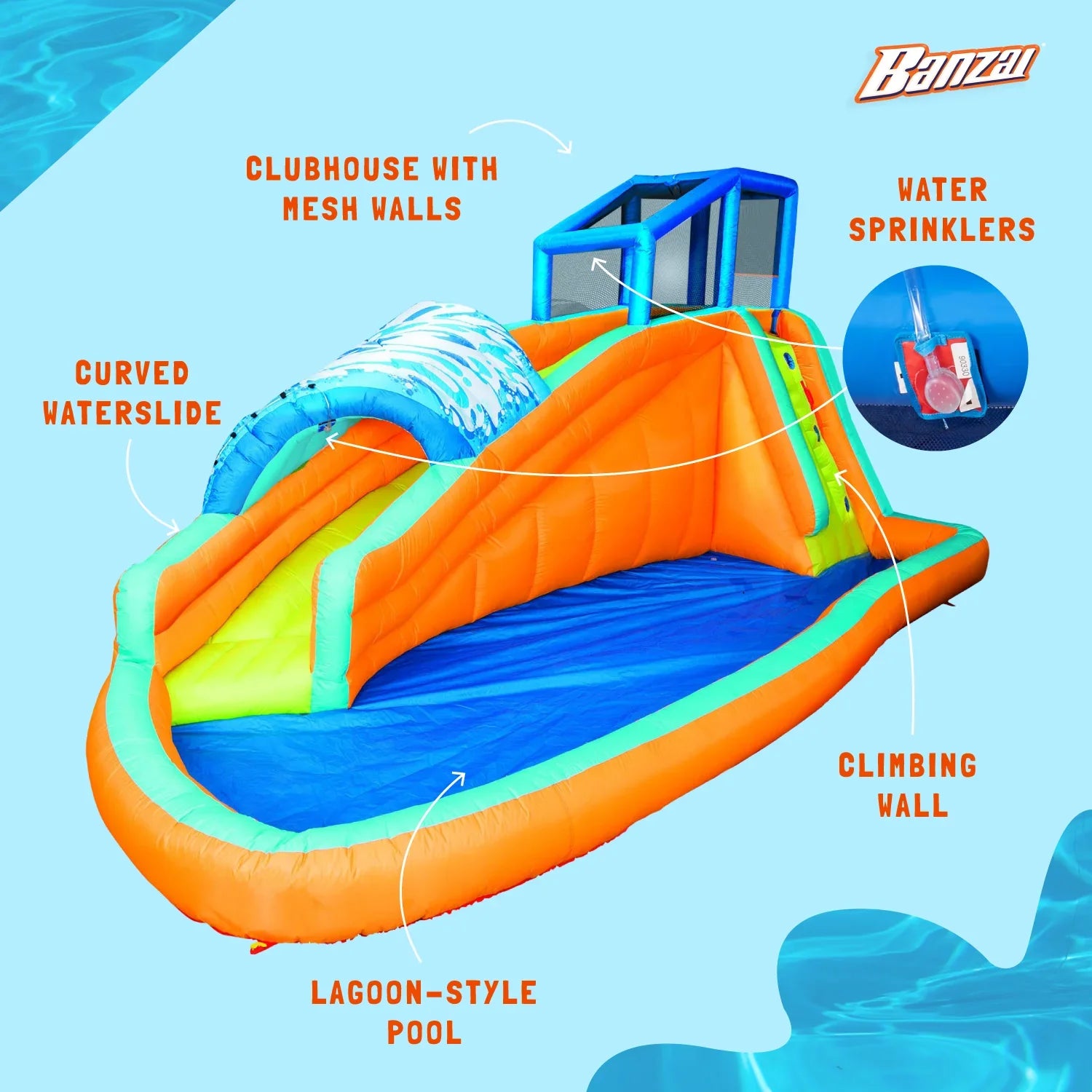 Banzai Surf Rider Kids Inflatable Outdoor Lagoon Fluid Slide Splash Park