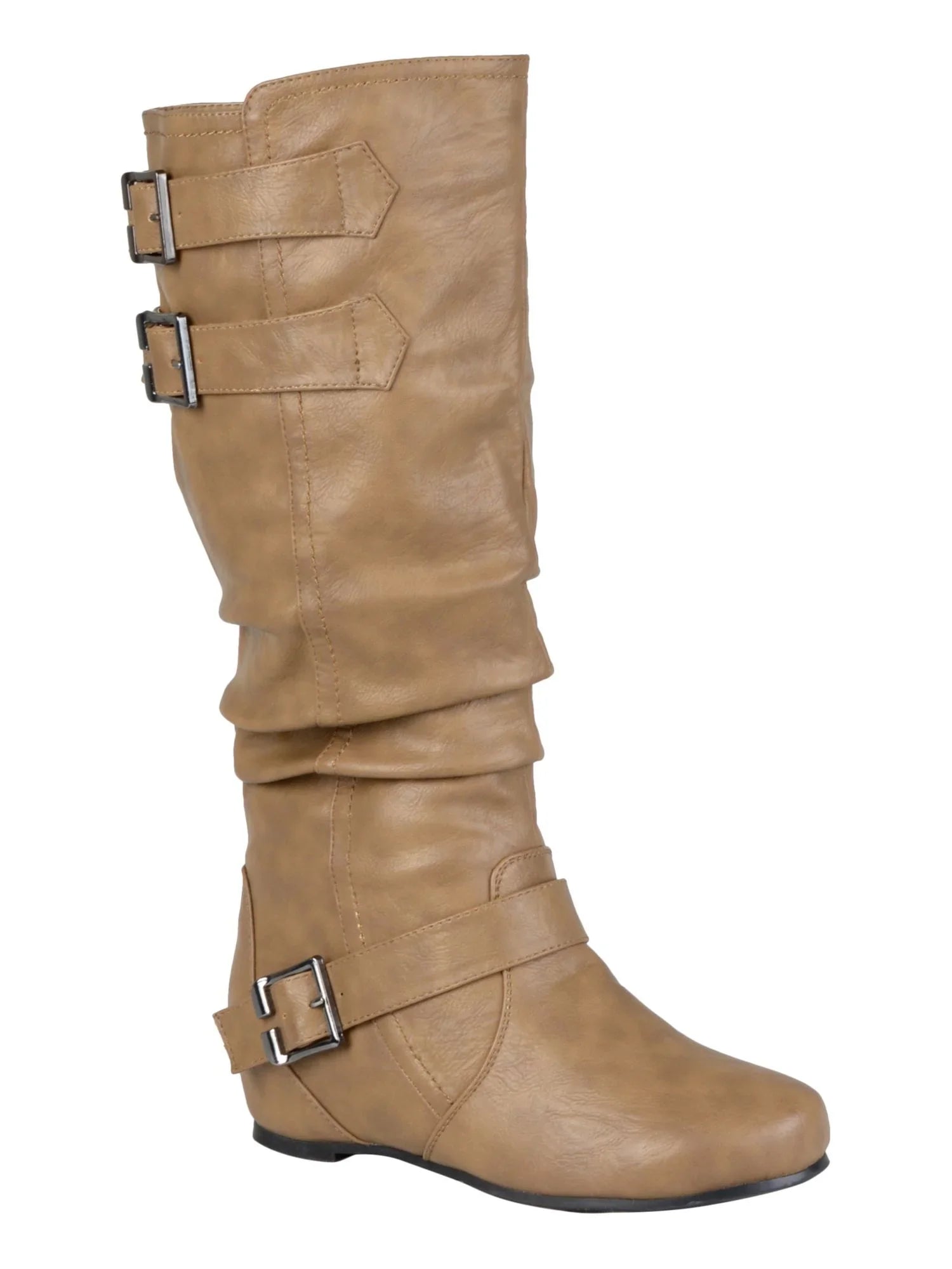 JOURNEE COLLECTION Womens Beige Buckle Accent Comfort Tiffany Round Toe Slip On Slouch Boot 9 WW