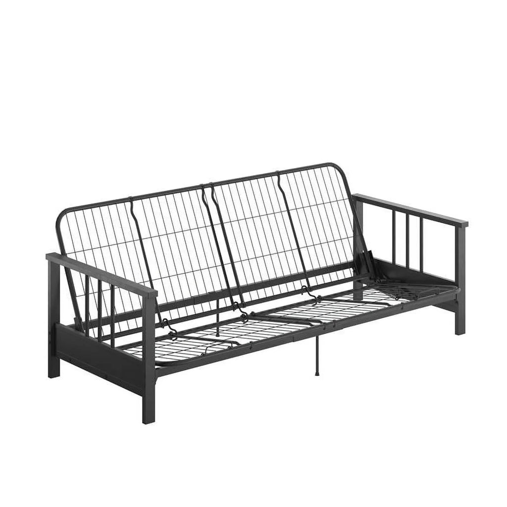 DHP Tallie Full Metal Arm Futon with 6" Thermobonded Black Microfiber Mattress