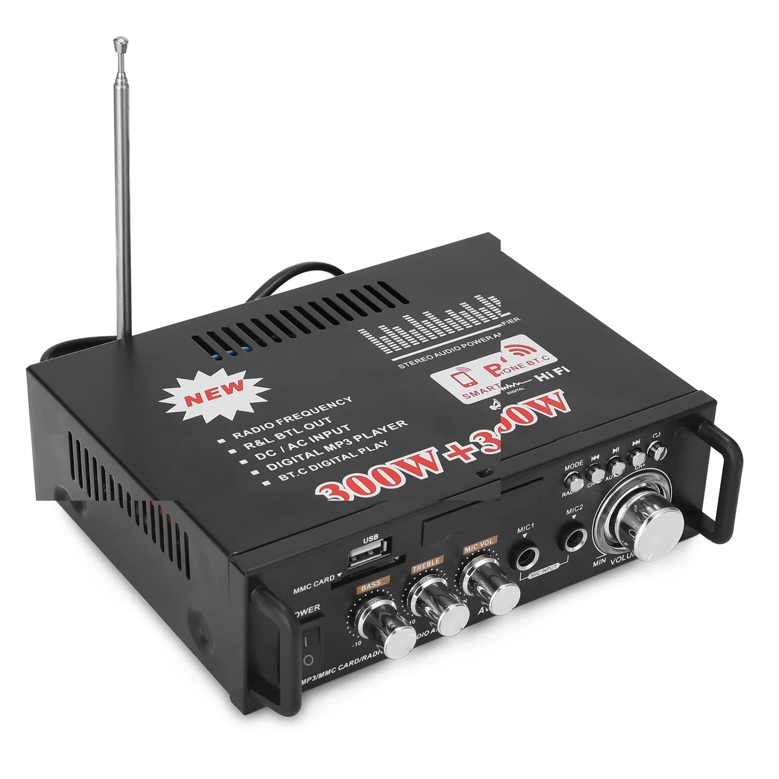 Dazzduo Sound Machine,2CH LCD Display Remote Audio Amplifier BT Radio Amplifier 600W Remote Audio Radio Portable Stereo Power Amplifier Audio HiFi Audio Stereo Car 600W Remote