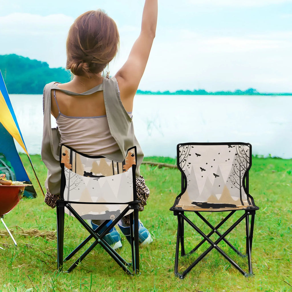 Bear in Forest Portable Camping Chair Outdoor Folding Beach Chair Fishing Chair Lawn Chair with Carry Bag Support to 220LBS