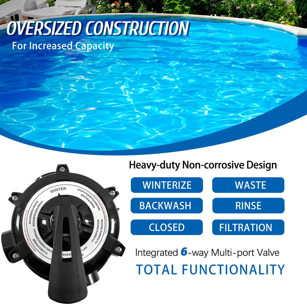 JSTUOKE 13" Pool Sand Filter, 6 Way Valve High-Flo Sand Filter Pump System w/ 3/4HP Pool Pump, Filter up to 10,000GAL Above Ground Swimming Pool