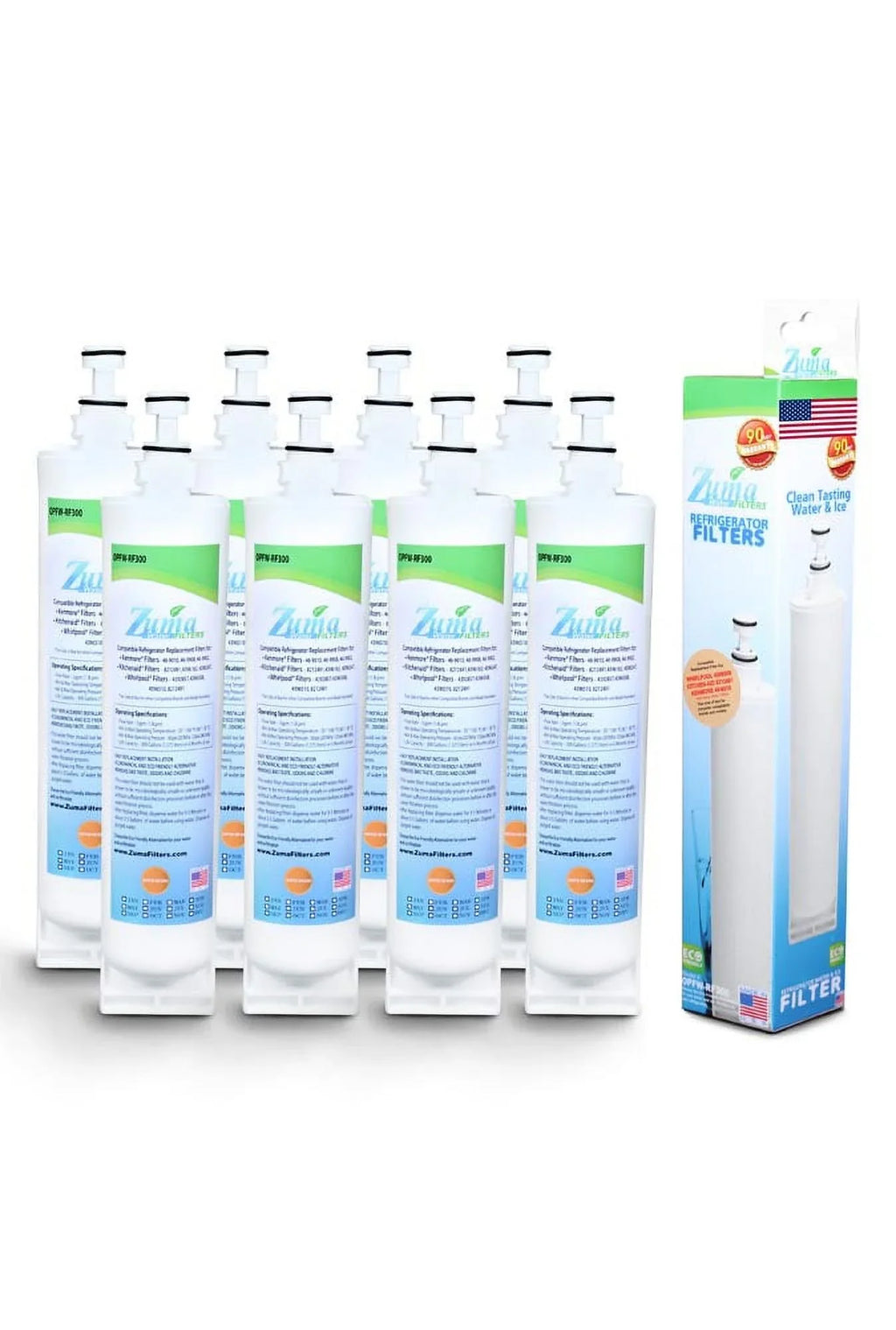 ZUMA Brand , Liquid and Ice Filter , Model # OPFW-RF300 , Compatible with Whirlpool® 4396510 - 8 Pack - Made in U.S.A.