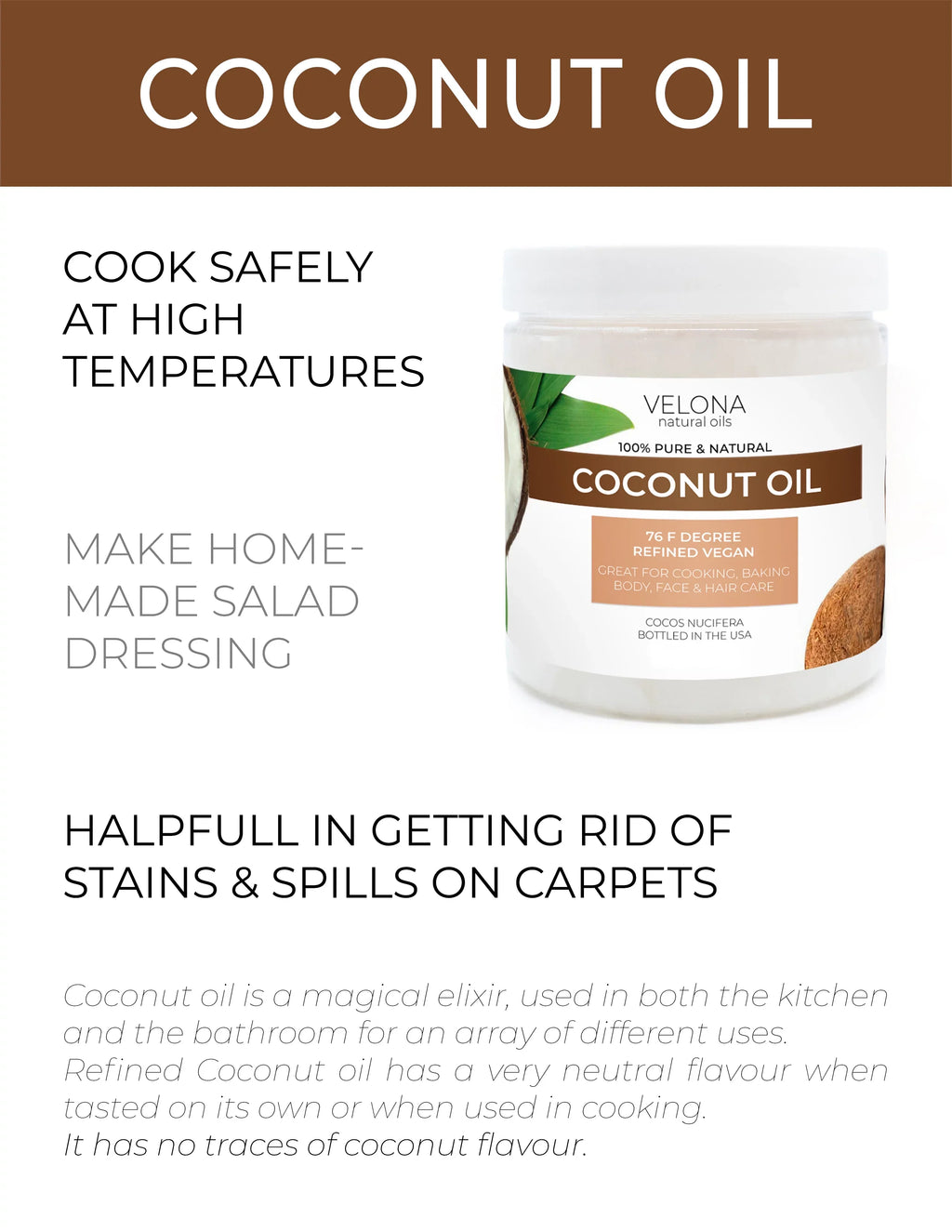 Velona Coconut Oil 76 Degree - 7 lb | 100% Pure and Natural Carrier Oil | in jar | Refined, Cold pressed | Skin, Face, Body, Hair Care