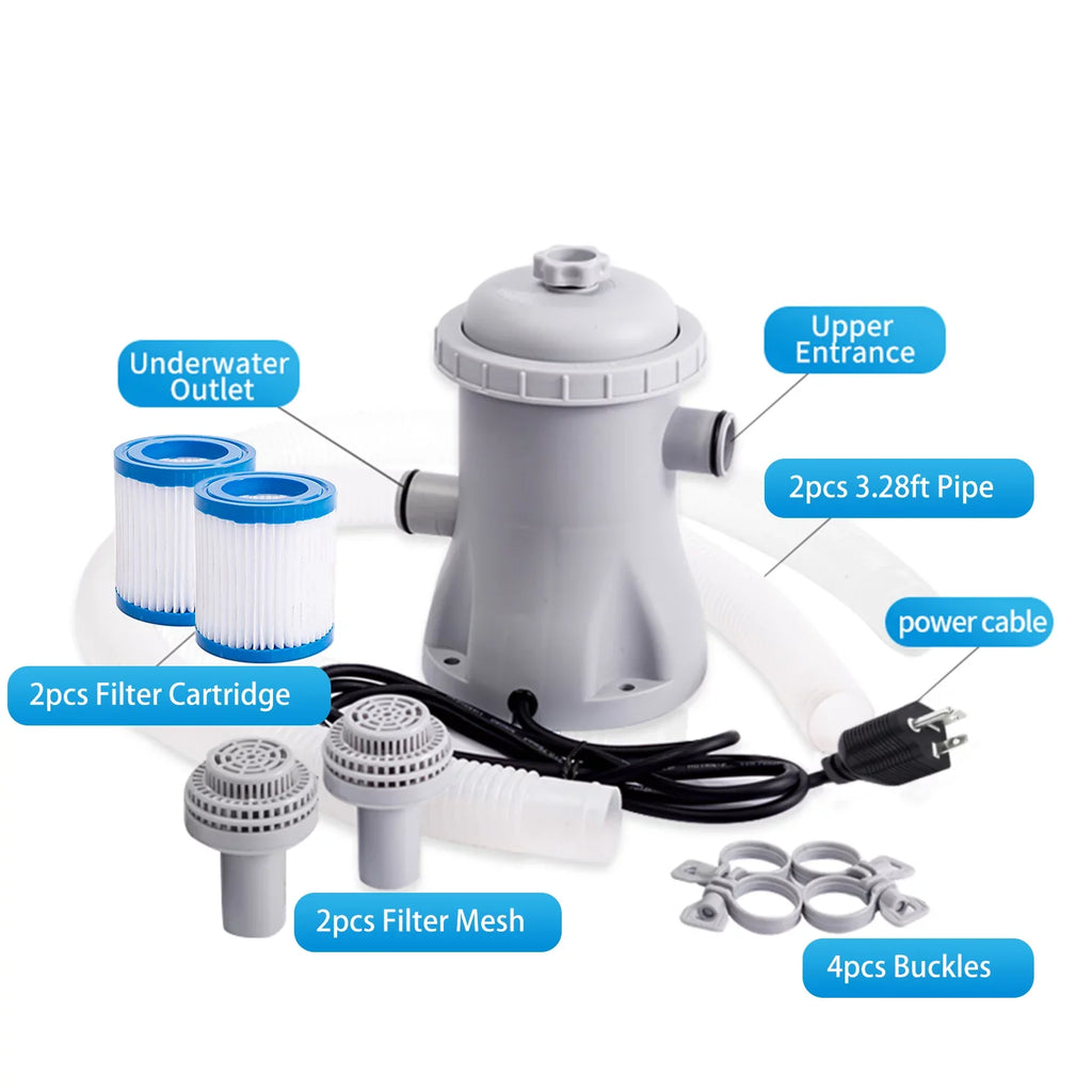 CACAGOO Pool Filter Pump 330 GPH Paddling Pool Electric Fluid Pump With 2 Pool Filter Cartridge Pool Pumps