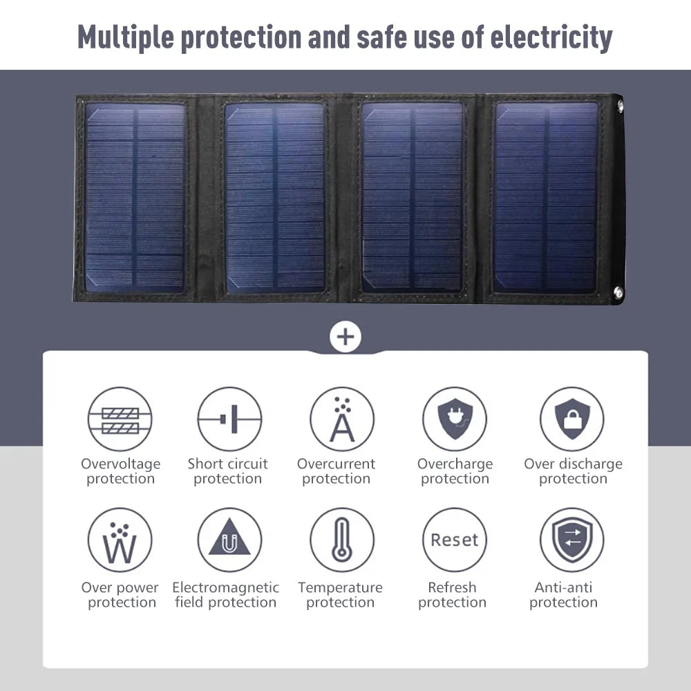DFITO 80W Outdoor Foldable USB Solar Panel Power Bank for Camping Hiking