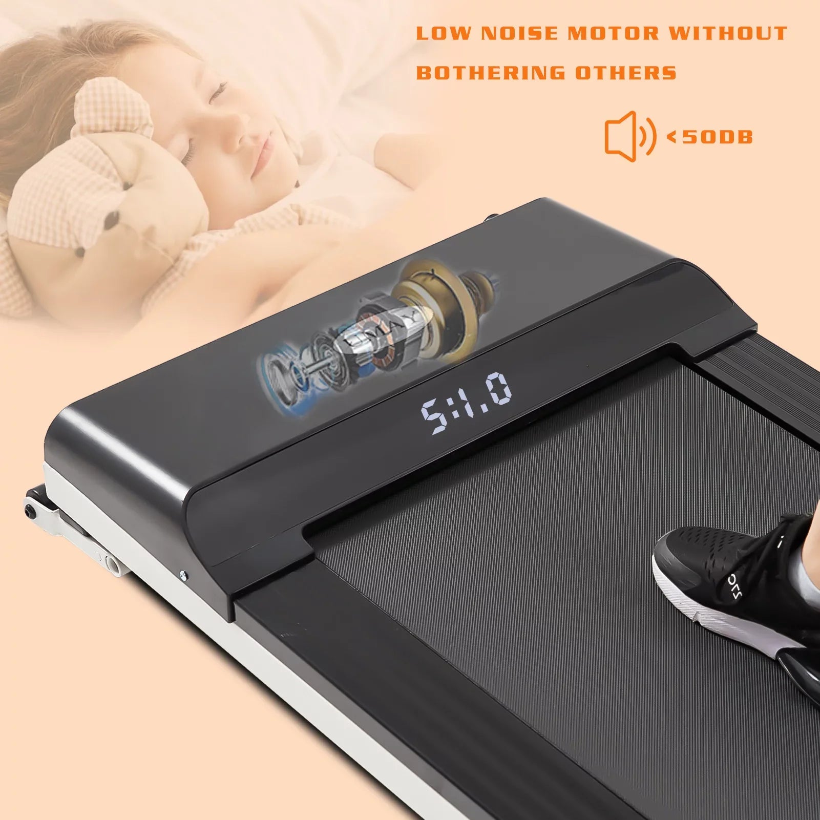 CoSoTower Portable Treadmill Under Desk Walking Pad Flat Slim Treadmill with LED Display & Sport APP, Running Machine for Apartment and Small Space without Assembling